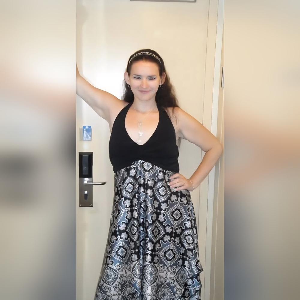 ✨️VINTAGE✨️ Torrid Black, Blue & White Halter Top Handkerchief Dress Size 1x